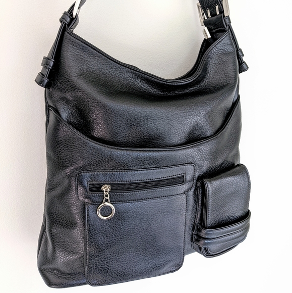 Large Black Faux Leather Bag With Lots Of Pockets - Picture 5 of 9